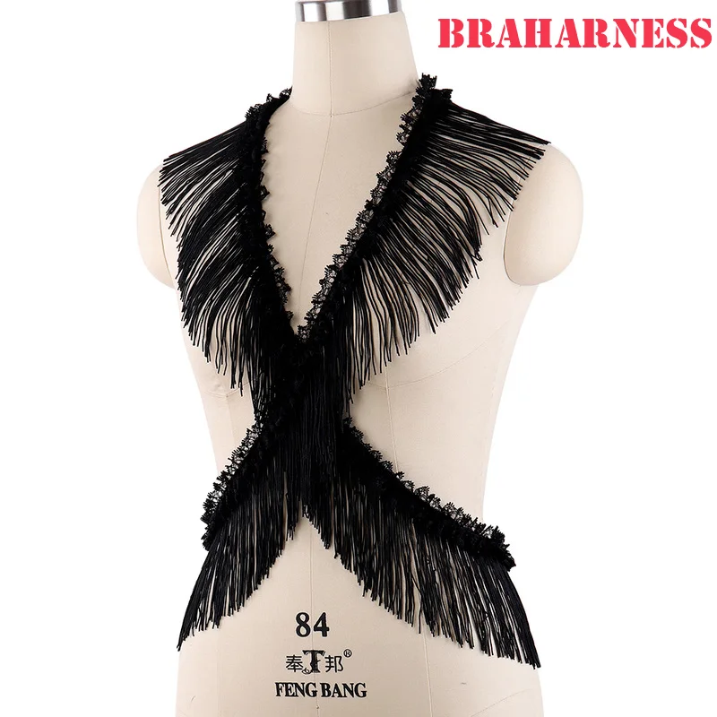 

Черный кисточкой ремень обвязка-каркас черный кружевной бюстгальтер с бахромой водопад СР аксессуары бюстгальтер сексуальное женское бел...