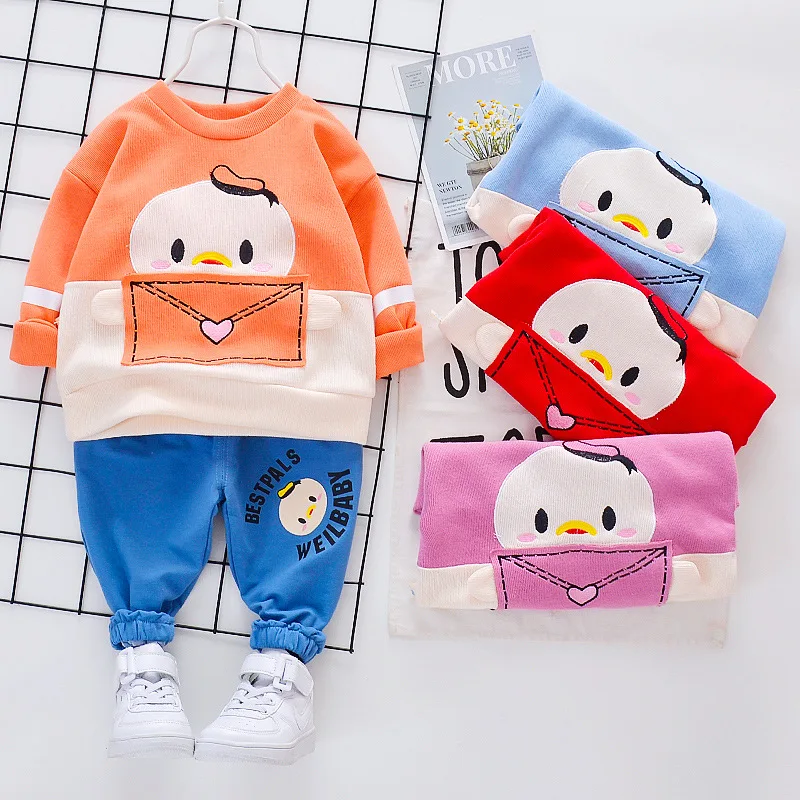 New Spring Autumn Baby Boy Girls Clothes Children Cotton Cartoon T Shirts Pants 2Pcs/sets Infant Kids Fashion Toddler Tracksuits | Детская