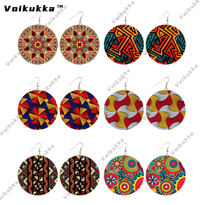 Voikukka Jewelry Mixed 6 Pairs Wholesale Sale Geometric Irregular Pattern Wood Both Sides Print Drop Earrings Accessories