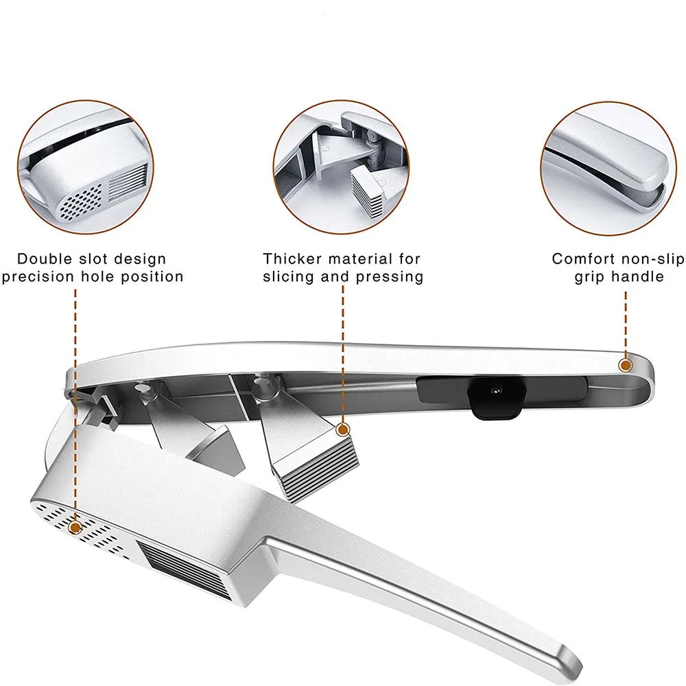 

2in1 Multifunction Heavy Duty Aluminum Garlic Press Slicer Crusher Ginger Mincer Kitchen Tool