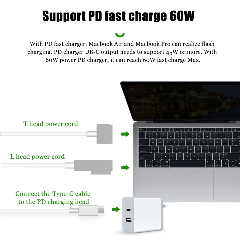 USB C Type Femal to Magnetic 1 2 кабель Шнур адаптер для MacBook Air Pro A1425 A1435 45W 65W 85W 12/13/15 &quotзарядный