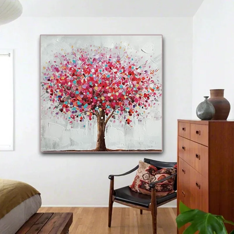 Современная Абстрактная Красочная картина маслом с изображением дерева