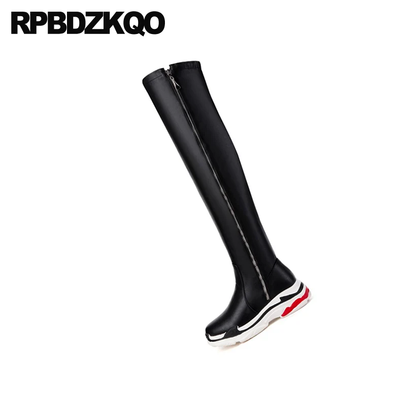 Ботфорты женские выше колена высокие водонепроницаемые черные ботфорты на