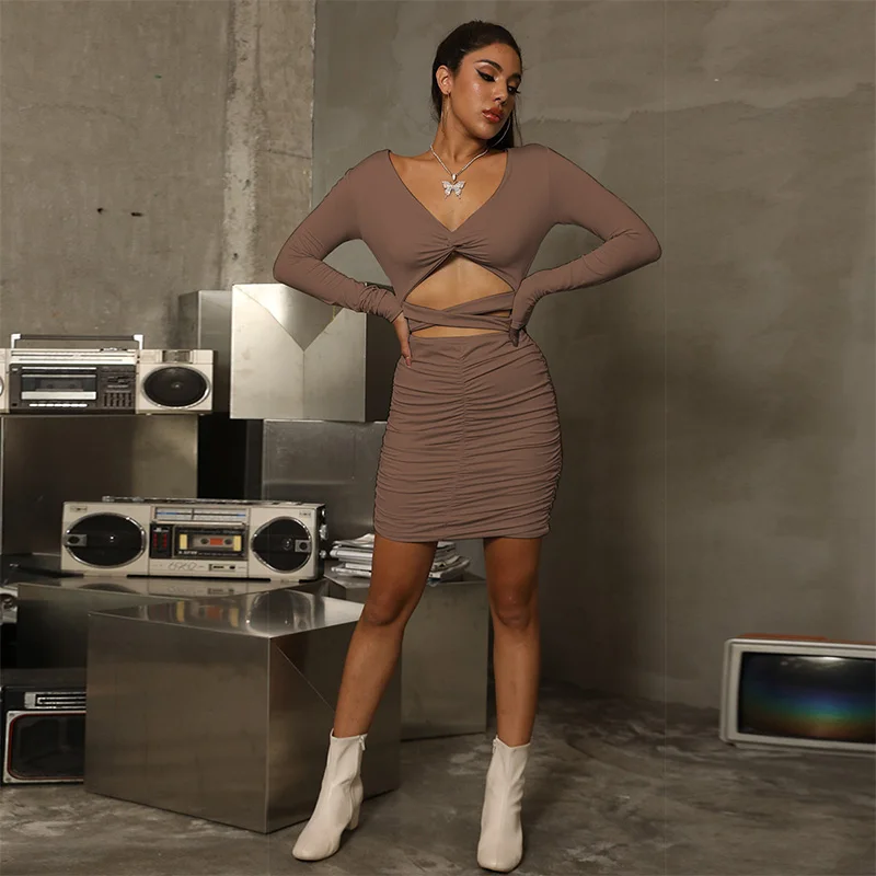 

Ruffles Mini Dresses Women Sexy Pencil Summer Dress Women Clothes Solid Color V-Neck Dress Summer Ladies Sundresses