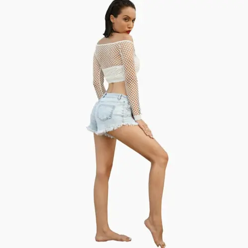 Модные Женские однотонные сетчатые ажурные летние шорты с открытыми плечами