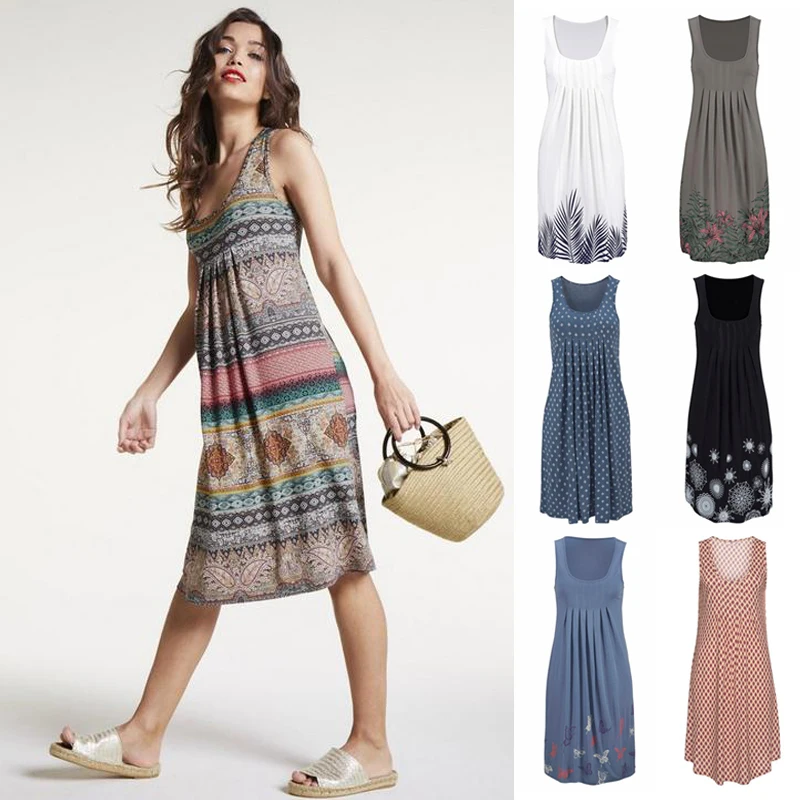 Женское платье без рукавов с цветочным принтом летнее пляжное в стиле бохо