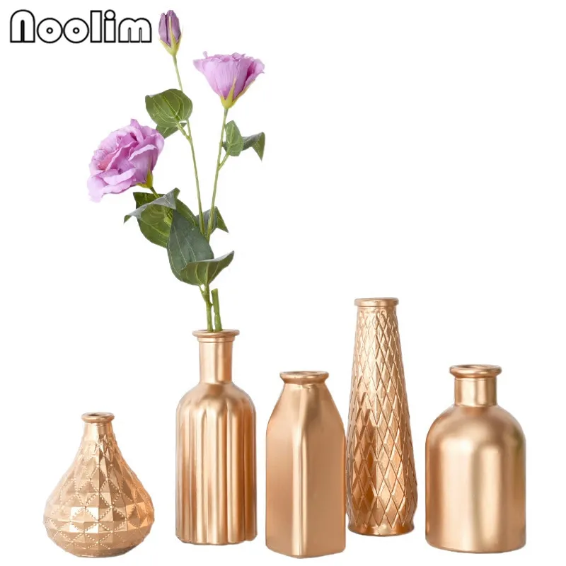 Нордическая Современная Минималистичная золотистая стеклянная ваза для цветов