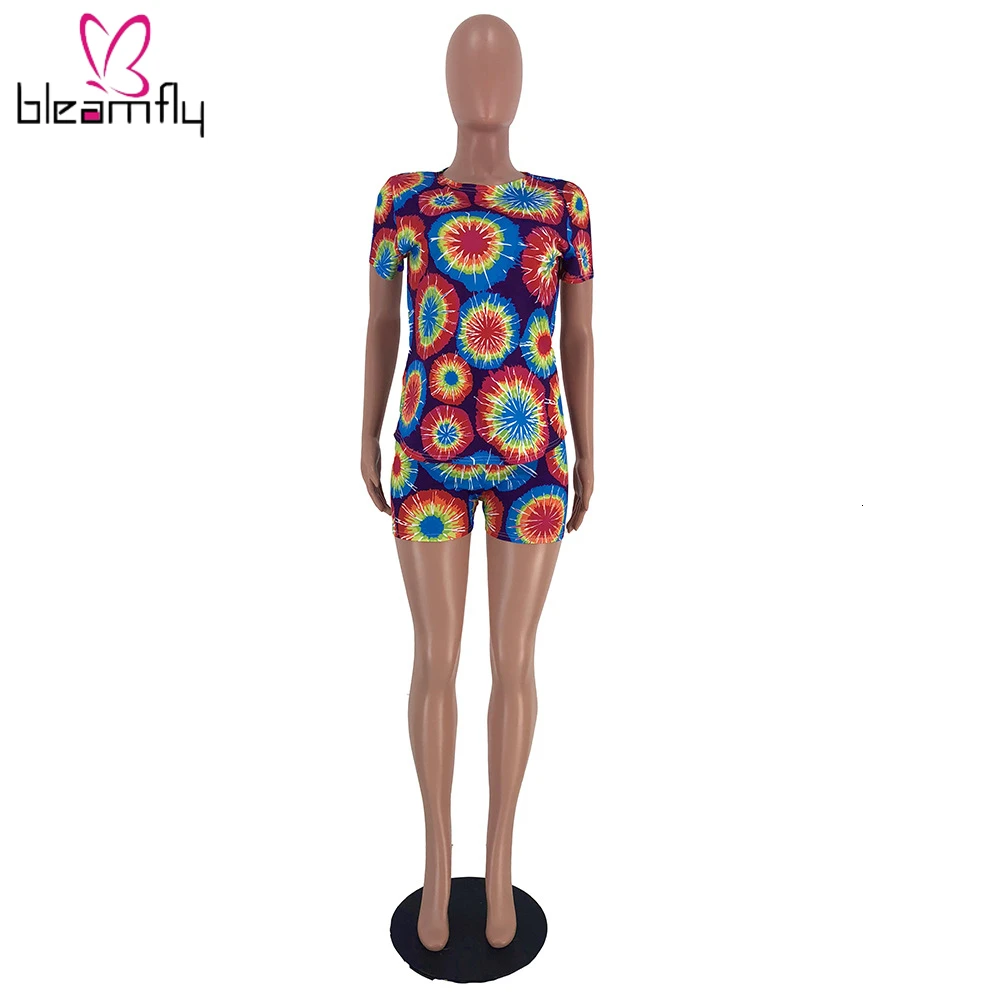 2019 женский летний модный костюм с принтом и шортами спортивный комплект из двух