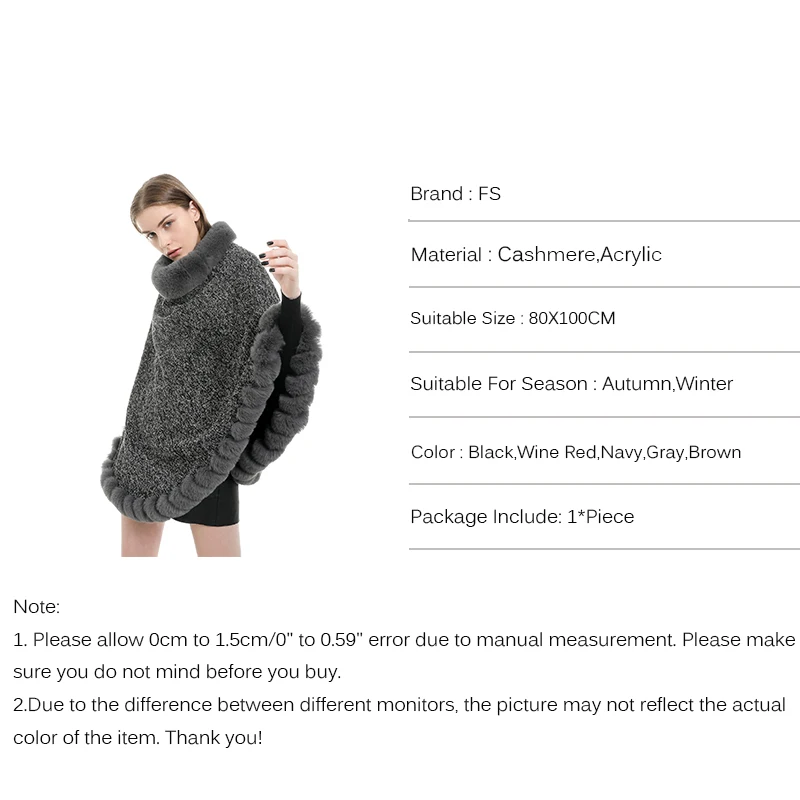 FS Cashmer пашмины свитер меховой воротник для капюшон пончо и накидки шарфы женщин