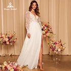Женское шифоновое платье с длинным шлейфом, белое ТРАПЕЦИЕВИДНОЕ свадебное платье с V-образным вырезом и рукавами-крылышками, официальное платье невесты в богемном стиле, модель 2022