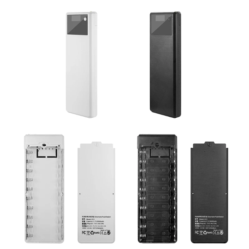 

Detachable QC3.0 PD 10x18650 Battery Case DIY Super Fast Charge Power Bank Shell Storage Box
