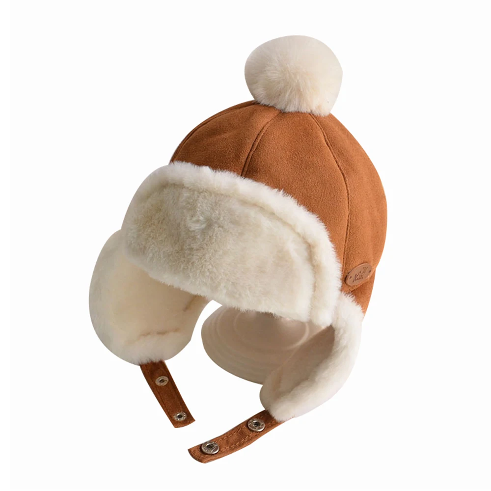 

Kid Baby Boy Girl Winter Russia Hat Fur Ball Ear Thicken Warm Cap with Plush Children's Hat Flying Cap 1 2 3 4 Years