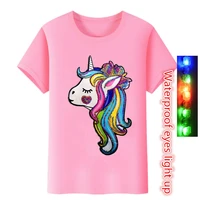 childrens colorful eyes light up cartoon unicorn waterproof summer girl toning cotton round neck t shirt fashion vest