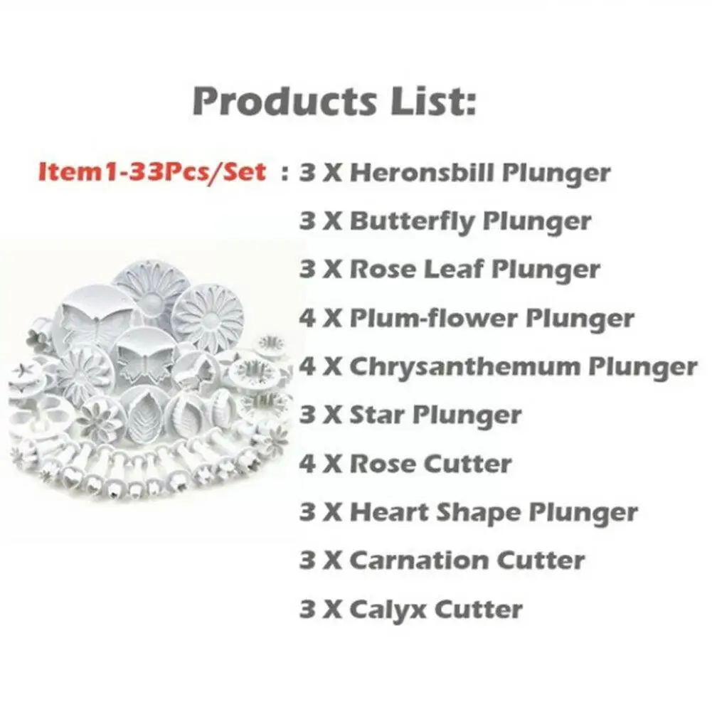 

33pcs Plunger Fondant Cake Cutter Tools Cookie Mold Baking DIY Tool Pastry Mould Sets Mold Craft Bakeware New Biscuit 3D Q2F3