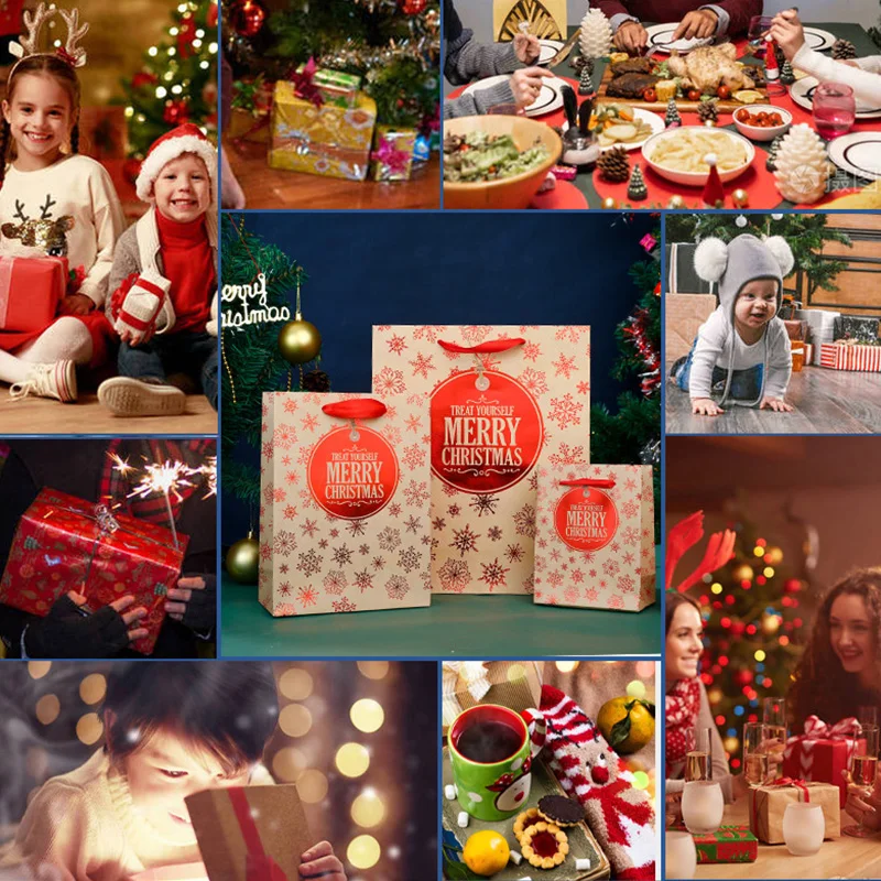 

Holiday Gift Kraft Paper Bag Christmas Snowflake Kraft Paper Gift Bag Candy And Snack Holiday Packaging Tote Bag