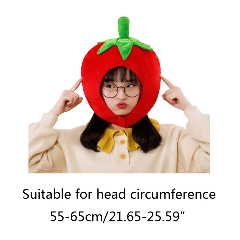 

Lovely Tomato Shape Plush Hat Funny Fruit Stuffed Toys Headgear Warm Earflap Cap Performance Cosplay Party Photo Props