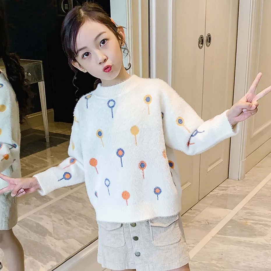 Свитер для девочек свитер из плотного бархата вязаный с принтом Повседневная