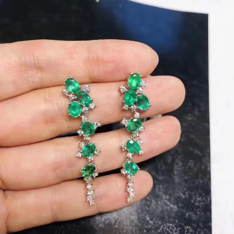 Женские серьги из серебра 925 пробы с натуральным изумрудом|Серьги-подвески| |