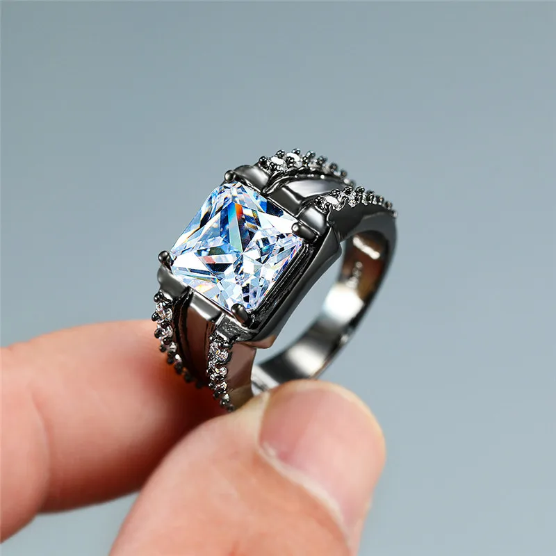 

Luxury Male Female Crystal White Stone Ring Vintage Men Women Black Gold Wedding Rings Promise Love Engagement Ring
