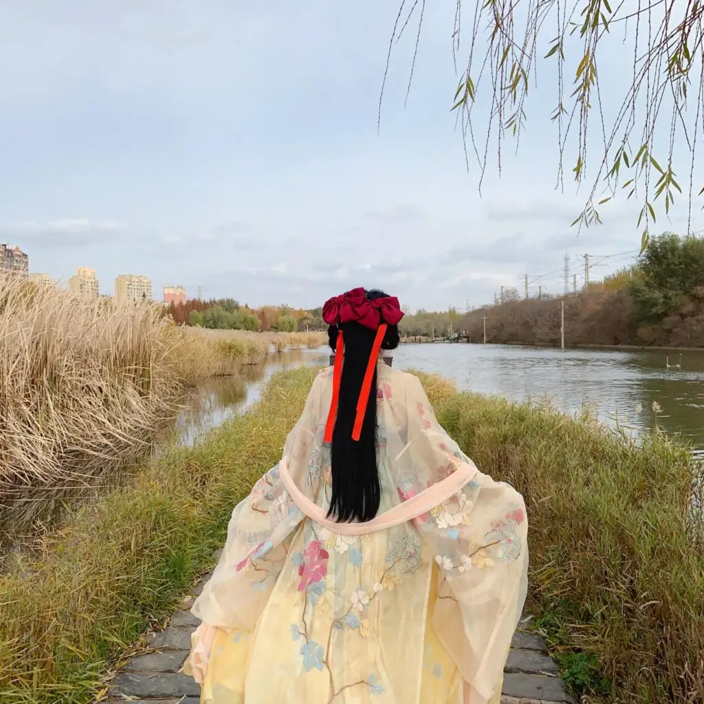 Костюм ханьфу улучшенный с элементами китайского цветочного принта женское