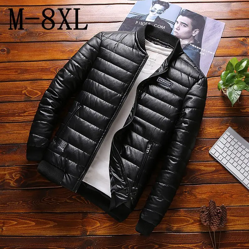 Размер 8XL 7XL 6XL зимняя кожаная куртка с хлопковой подкладкой Мужская Новая модная плотная теплое кожаное пальто повседневные мужские кожаные куртки