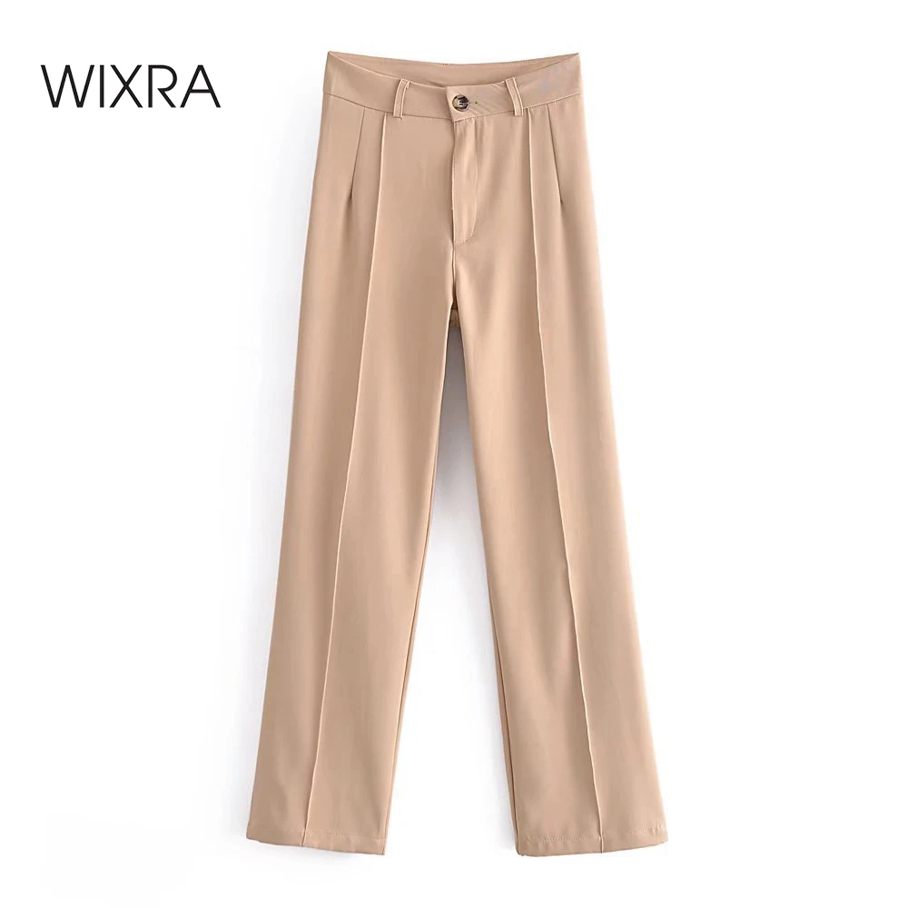 

Wixra Women Loose Straight Pants Solid Formal High Waist Casual Office Style Suit Trousers Spring Autumn Bottom