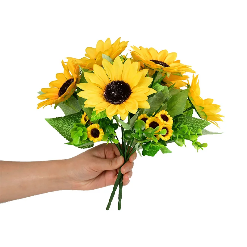 

22 Head Sunflower Bouquet Silk Artificial Flower 7 Branch For Wedding Party Home Garden Office Table Vase Decor Fake Flowers