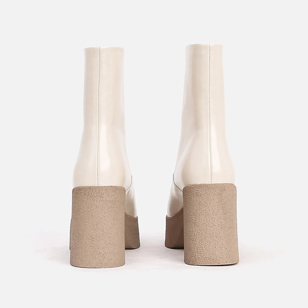 

MUMANI Woman‘s Ankle Boots Genuine Leather Square Toe Lady Shoes Square heel Zipper Super High 8cm up Basic Short Boots