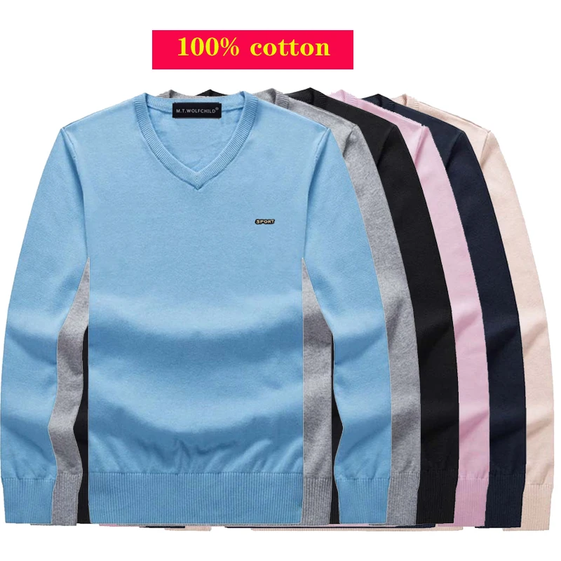 Мужской трикотажный свитер с длинным рукавом и V-образным вырезом | Мужская