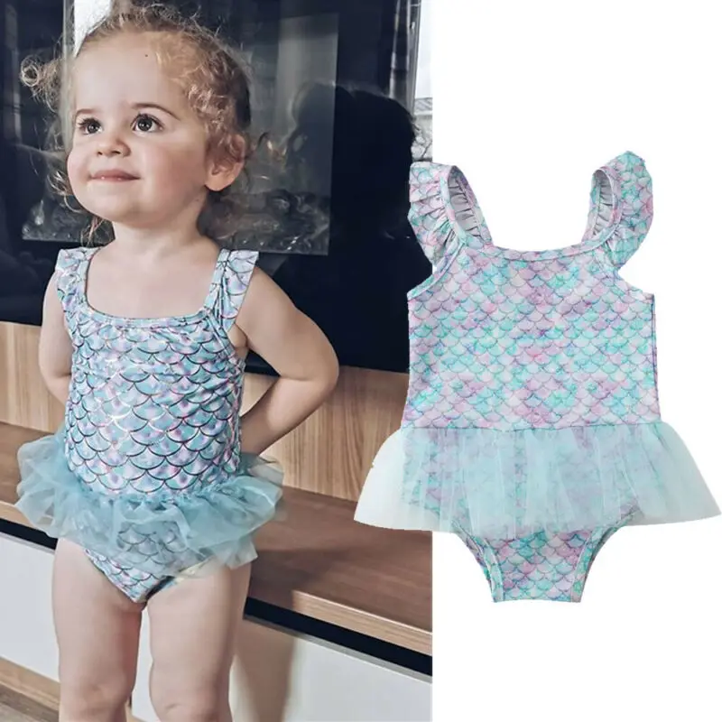 Baby Girl Mermaid Swimsuit Fish Scale Swimwear 6M-3Y Infant Toddler Kids Fashion Ruffle Frill Tutu Bathing Suit Summer Beachwear