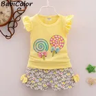 Комплект летней одежды для девочек, детская одежда Модная хлопковая одежда для малышей футболка с рисунком + шорты спортивный костюм из 2 предметов для малышей 2020