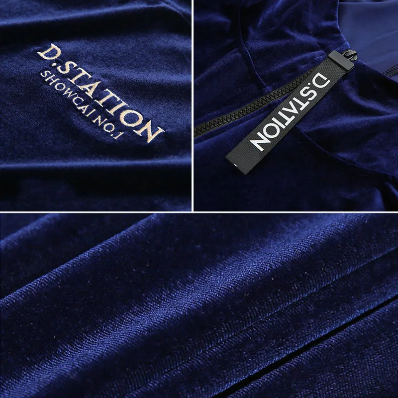 

Women Velvet Tracksuits 2 Pieces Sets Outfits Spring Fashion Ensemble Fitness Sports Pullovers Zipper Letter T-shirt And Pants