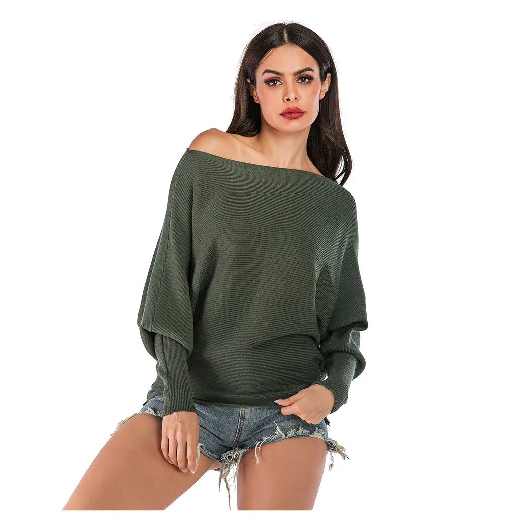 

Fashion Women Autumn Winter Knit Batwing Sleeve Round Neck Casual Solid Color Sweater Female Clothes Pullover Jumper c829