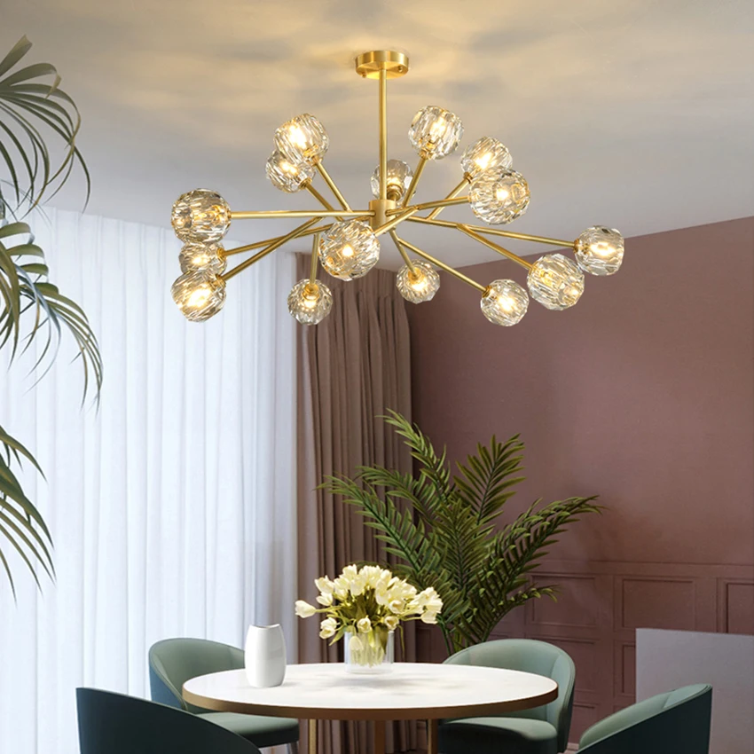 

Modern Creative Crystal Chandelier Living Room Lamp All Copper Led Chandelier Fashion Art Villa Hotel Interior Lighting Fixture