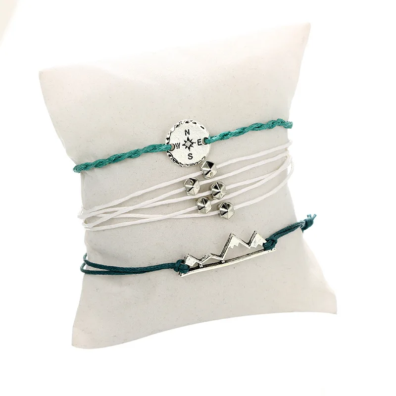 Tocona ручной работы зеленый веревочный компас горный пик браслет набор для женщин