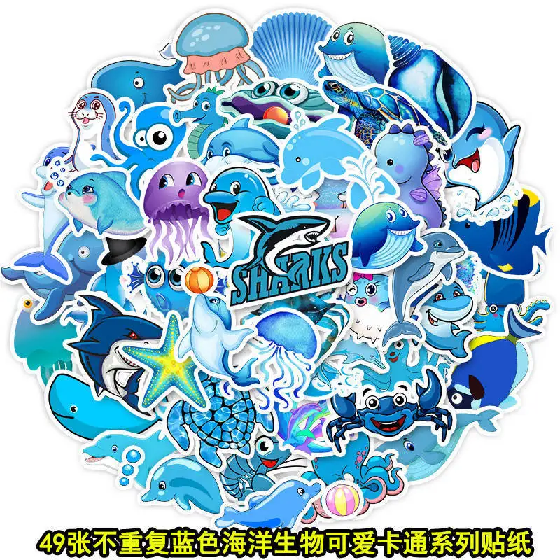 49 шт синий морской жизни Papelaria kawaii синий океан мультфильм Животные морской конек Акула дельфины стикер для канцелярских товаров водонепроницаемый TZ076G