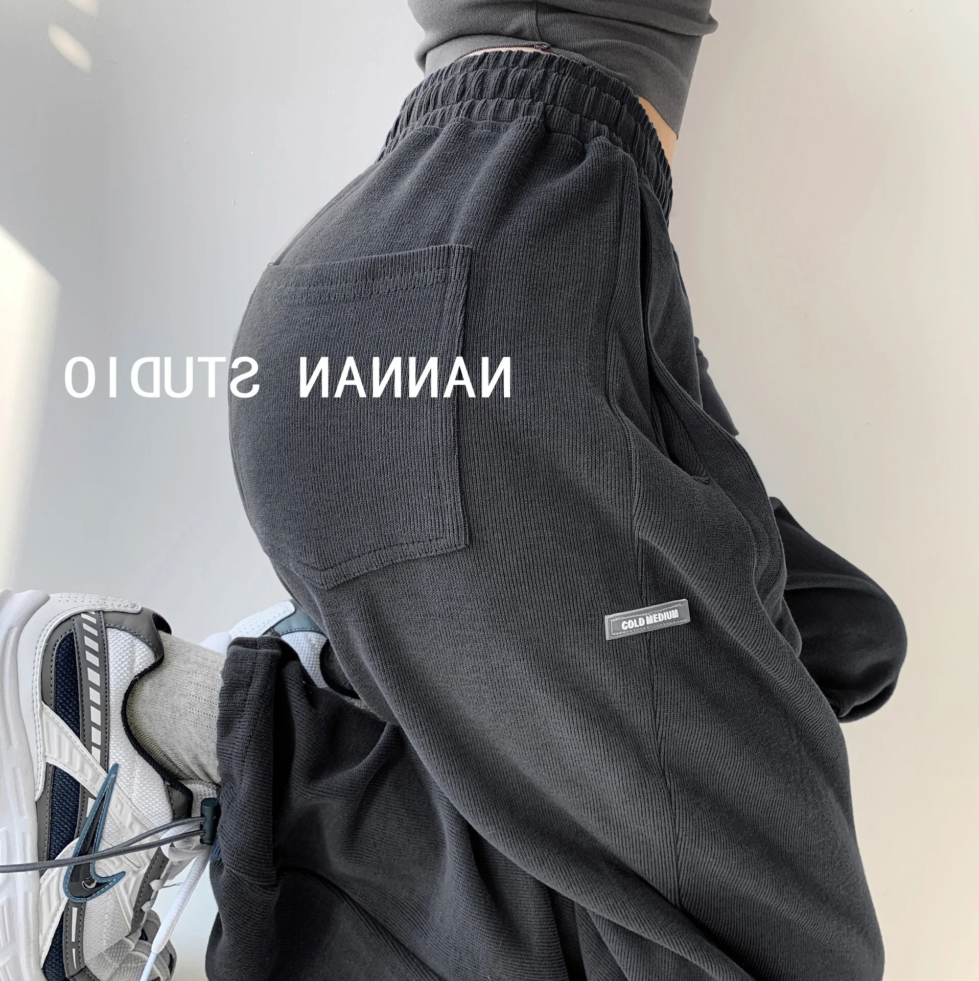 

Women's Pants Trendy Letter Label Loose Drawstring Leggings Autumn Winter Long Trousers Thickened Sports Pants Femme Streetwear