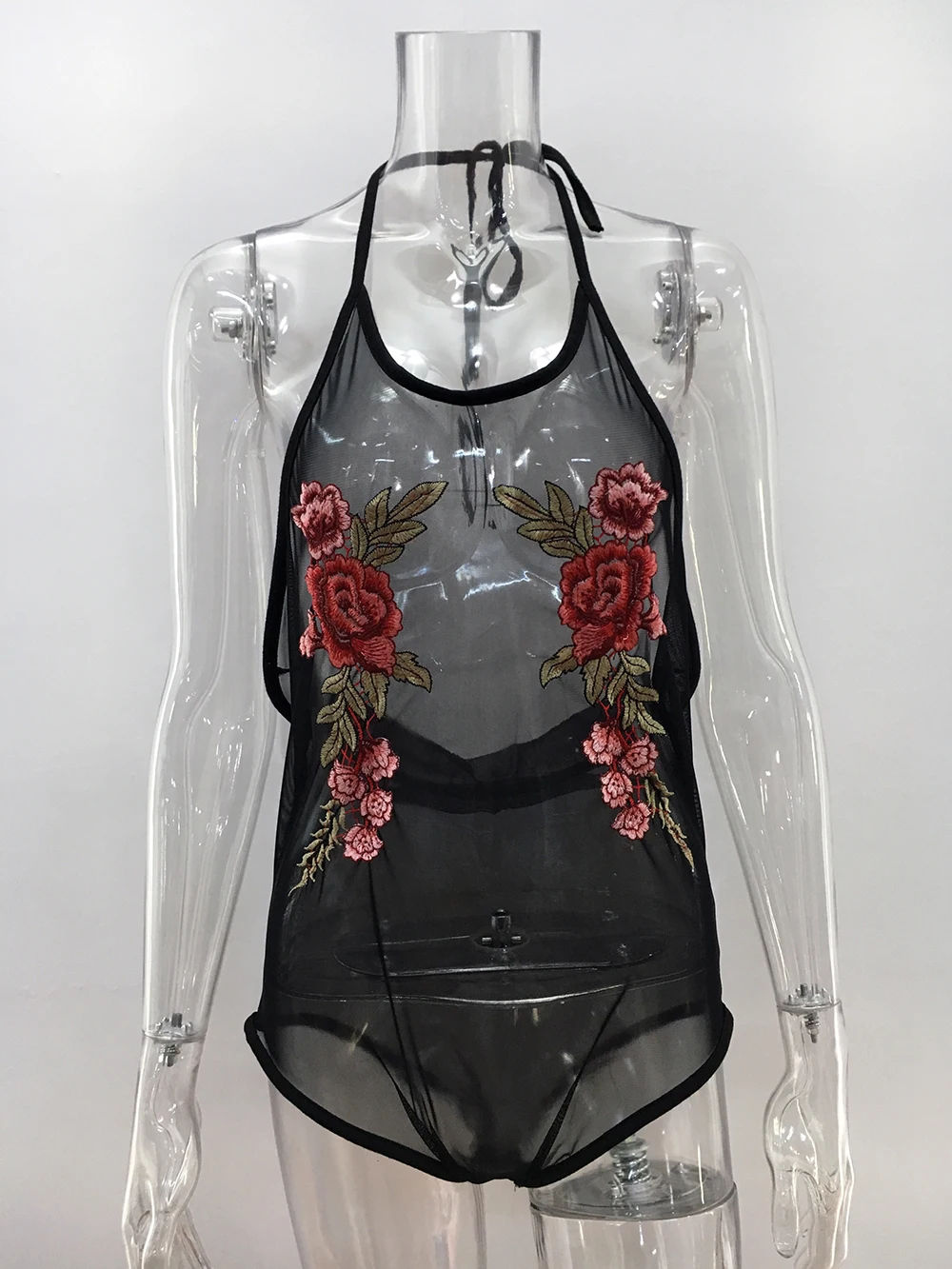 

Sexy Black Chest Flower Embroidery Sleeveless Dewy Jumpsuit Backless Summer Streetwear One Piece Suit Chinese Style Off Shoulder