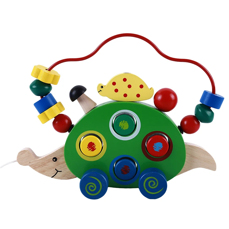 

Colorful Wooden Hedgehog Pull Car Around The Beads Children's Educational Toys Wooden Drag Animals Toys For Children Game