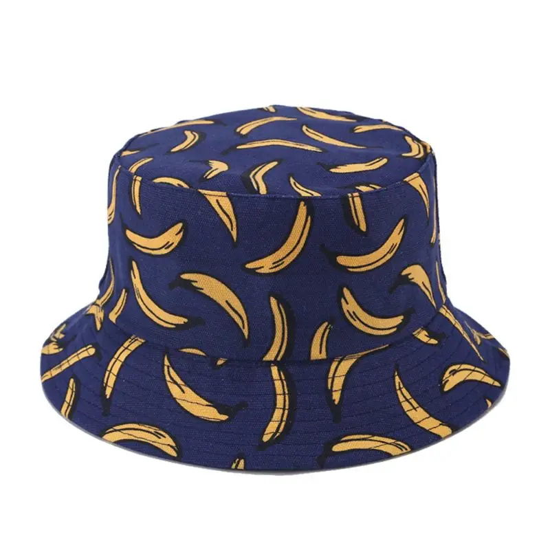 

Women Men Couples Bohemian Banana Print Bucket Hat Summer Reversible Packable Hip Hop Harajuku Streetwear Canvas Fisherman Cap