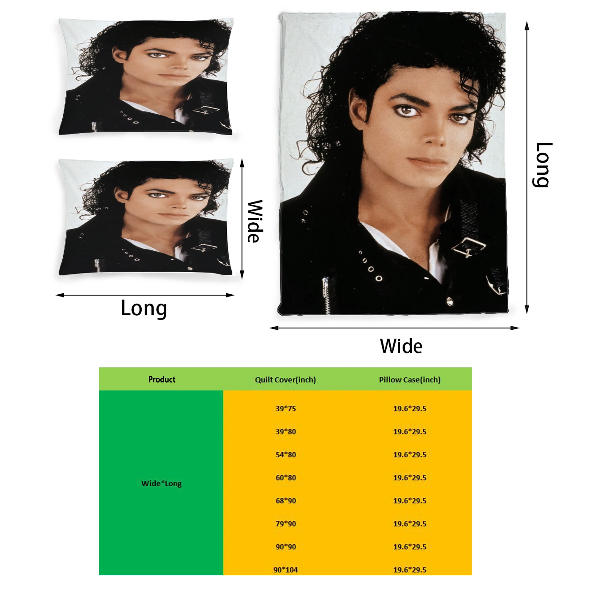 

Michael Jackson Graphic Printed Bedding Set Pattern Printing Polyester Quilt Cover Set 3 Pieces Quilt Cover Pillow Cover Set