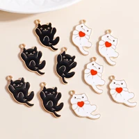 10pcs 1630mm 2 color cute enamel cat charms for jewelry making love heart charms diy pendants earrings necklaces accessories
