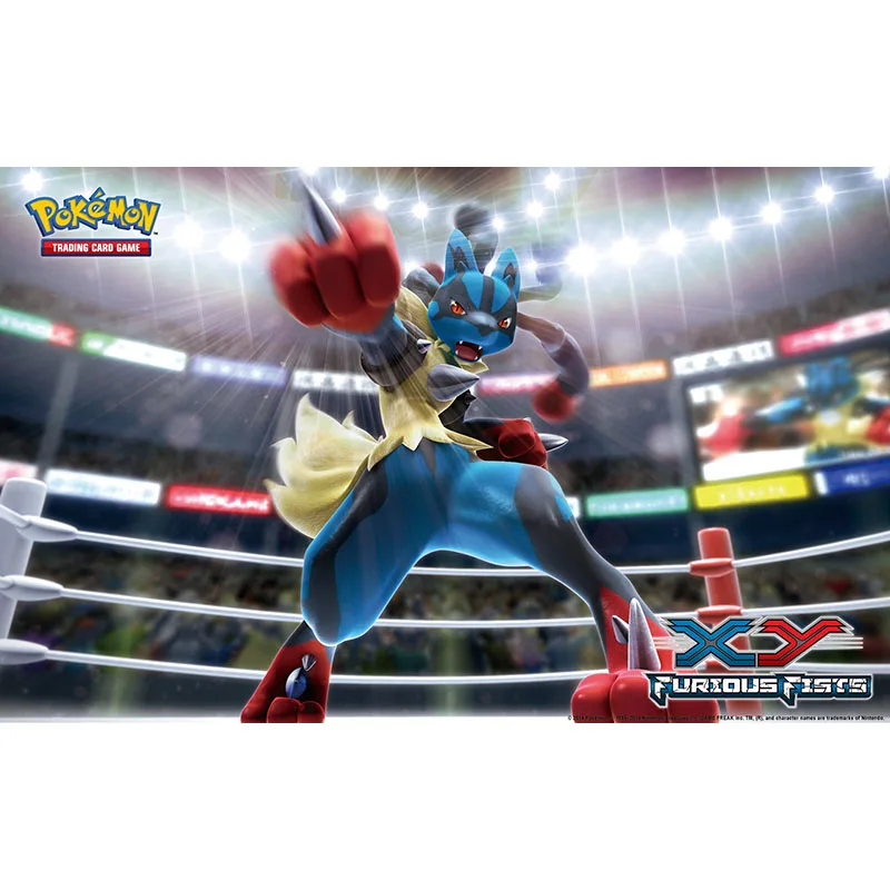 

Bandai Pokemon Card Playmat XY Furious Fists Mat for Children Kids Board Game Accessories Mousepad Lucario Rubber Soft Pad