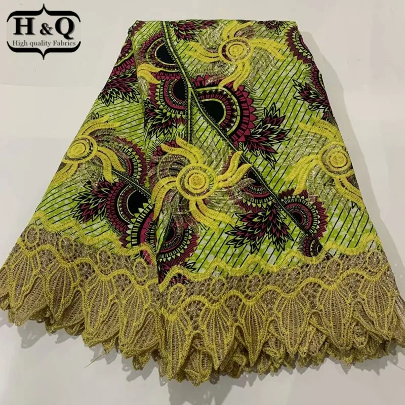 

H&Q fashionable african batik lace wax fabric 100% cotton embroidery 6 yards/pcs nigerian guipure lace water soluble fabric H823