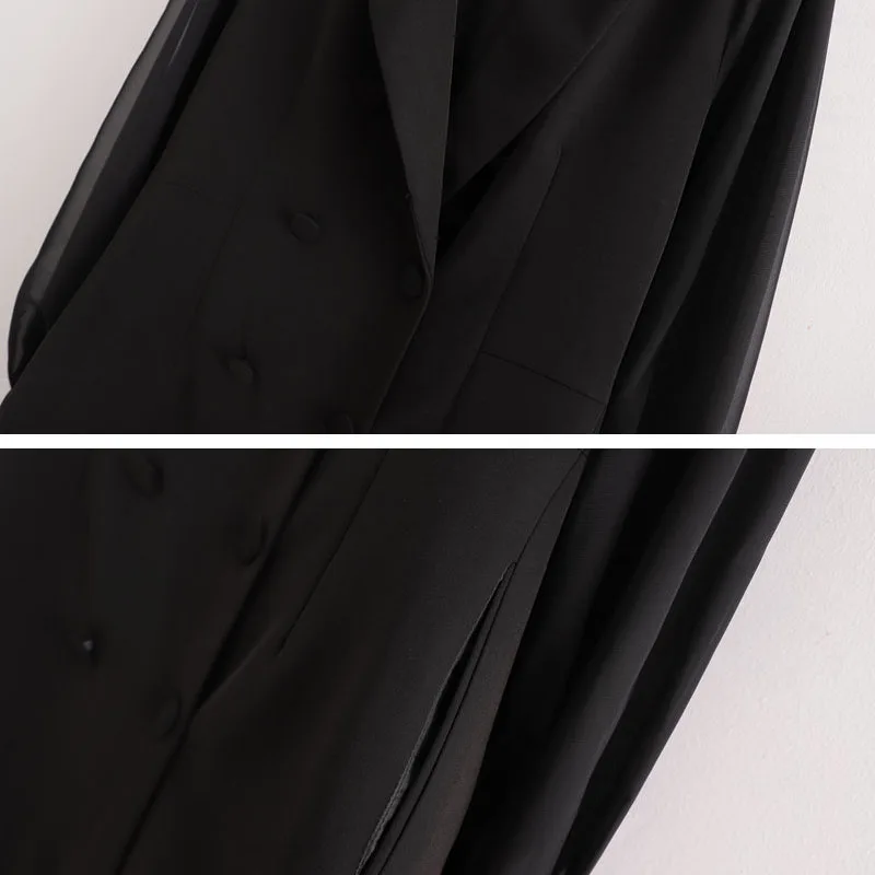 

Office lady Women Blazer dress Black 2020 Spring Autumn Double breasted Fashion Jacket Lantern sleeve Female Coat YNZZU 9O160