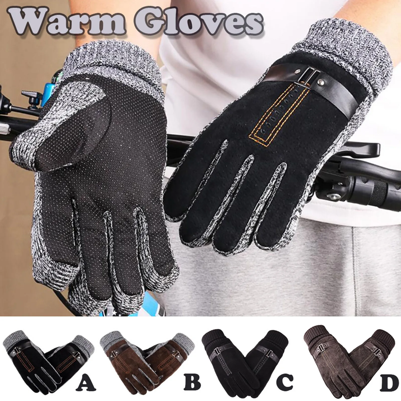 

Перчатки из свиной кожи, теплые и толстые противоударные ветрозащитные перчатки для катания на лыжах, езды на открытом воздухе, фитнеса, ска...