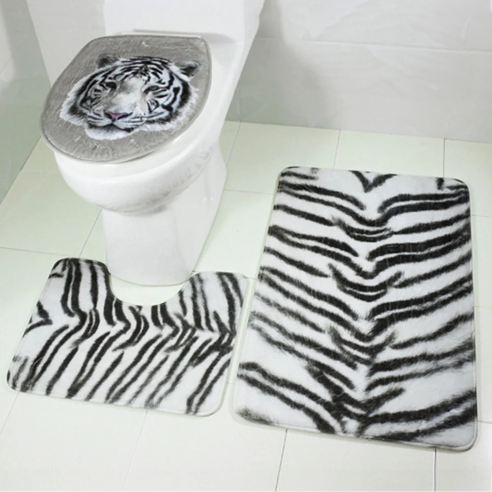 3 шт. с принтом тигра напольный коврик для ванной комнаты крышка унитаза