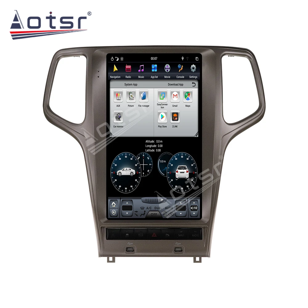 Автомобильный GPS-навигатор с экраном Tesla 128 ГБ для JEEP Grand Cherokee 2010-2019 Android