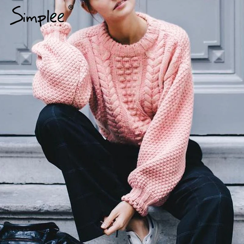 Simplee женская трикотажный пуловер Повседневный свободный рукав розовые пуловеры