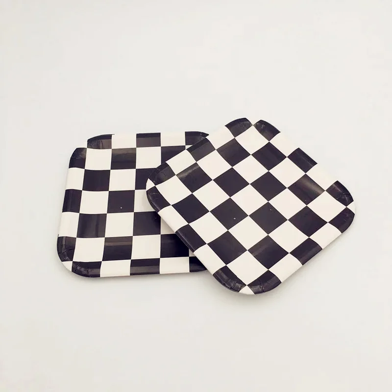 10 шт./лот 7 дюймов черно белая решетка тема бумажные тарелки сетка одноразовые